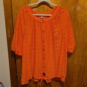 Plus Size Button-Up Eyelet Lace Style Blouse Size 2X Sabrina Lauren